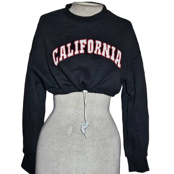 Black Cropped California Crewneck Sweatshirt Size Small - Picture 1 of 4